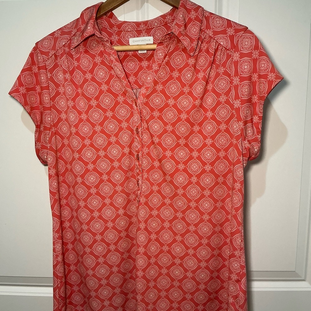 Charter Club Red Patterned Blouse